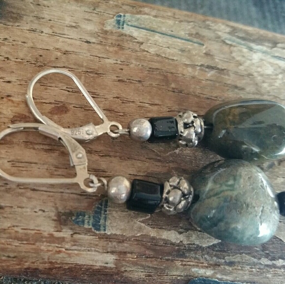 Sterling and Jasper Earrings - Picture 2 of 4
